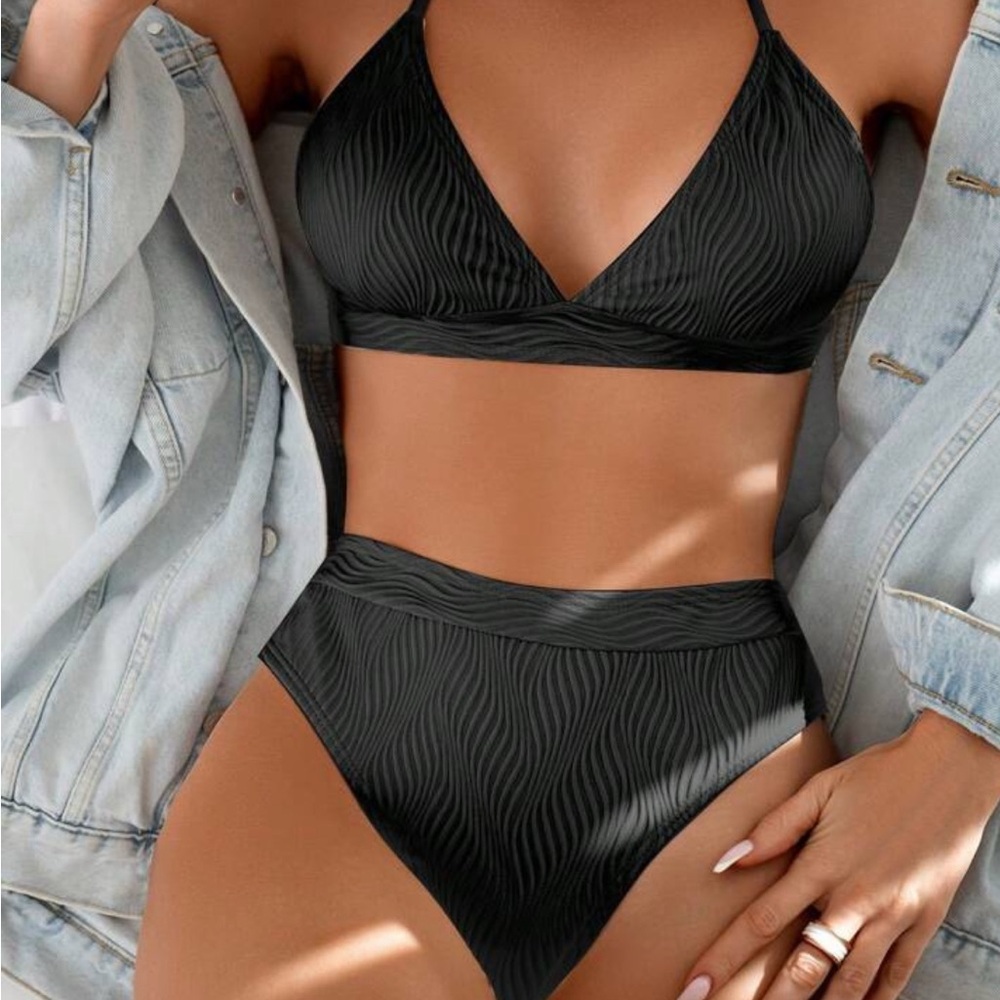 Elegant Black Textured Bikini Set